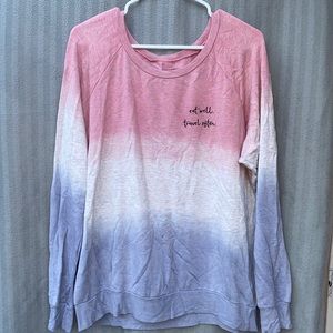 Pink, light grey, and blue ombré sweater.